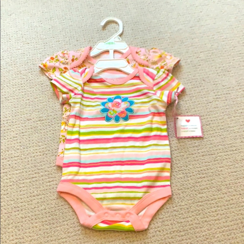 NWT Happi onesies pink stripe & birds. Sz 3-6 mth